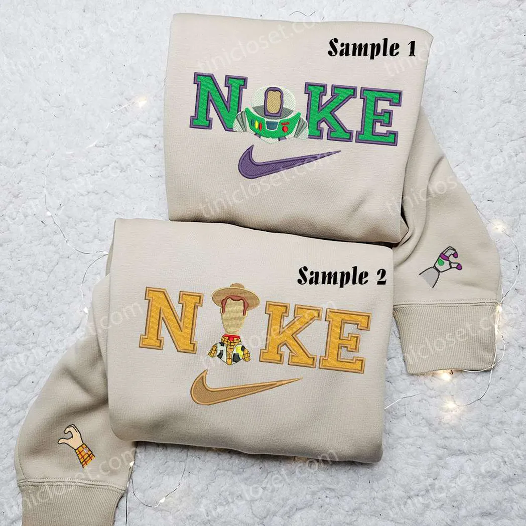 buzz lightyear and woody couple x nike embroidered shirt embroidered sweatshirt fashion style for couples veiur
