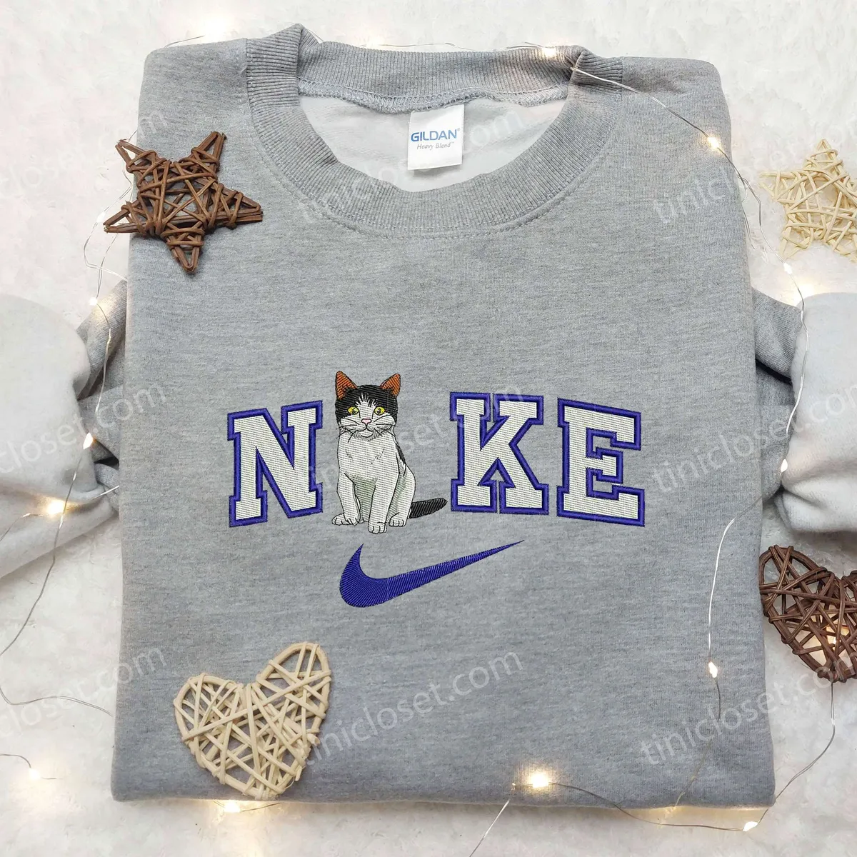 cat sit x nike swoosh embroidered shirt animal embroidered shirt custom nike embroidered shirt