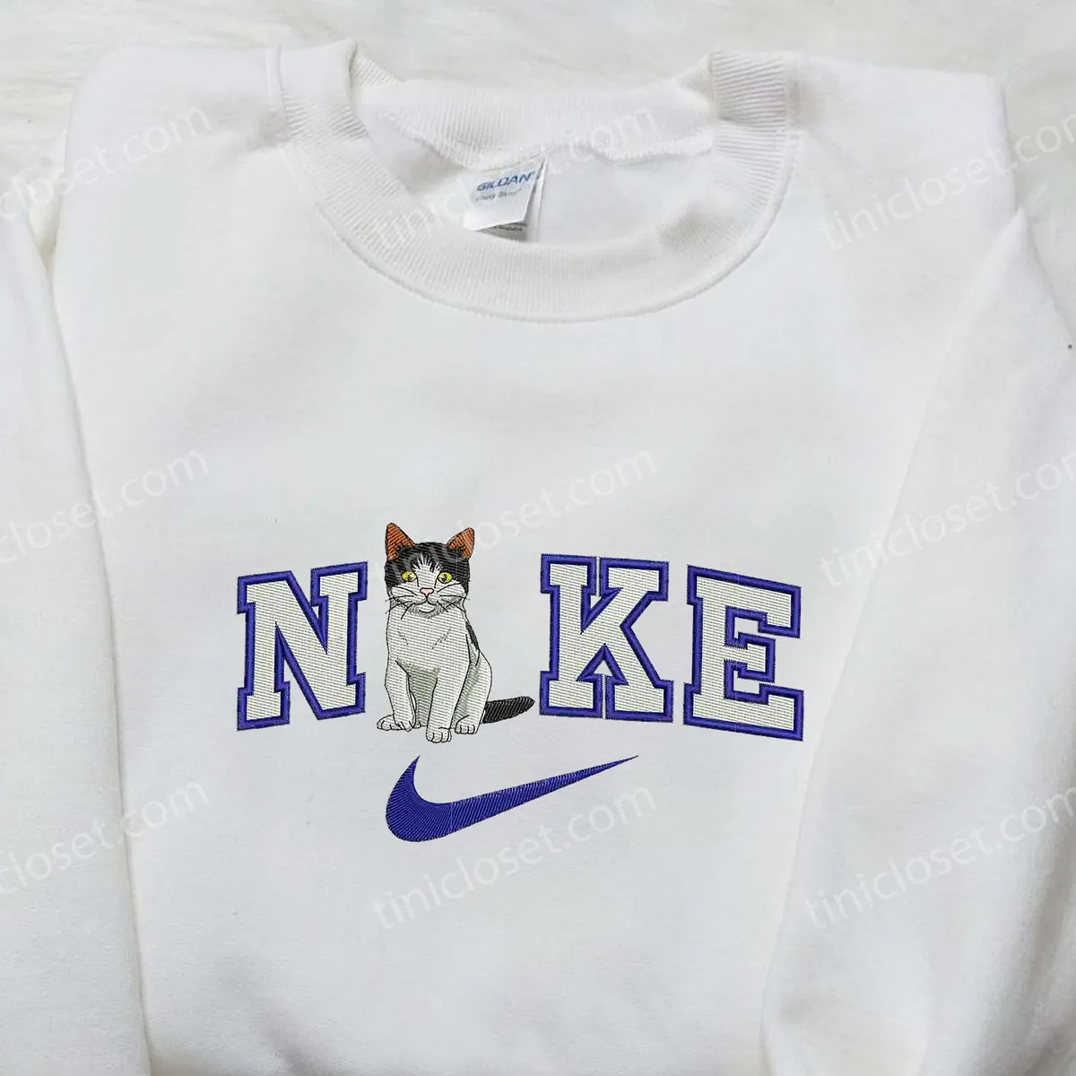 cat sit x nike swoosh embroidered shirt animal embroidered shirt custom nike embroidered shirt qn3ls