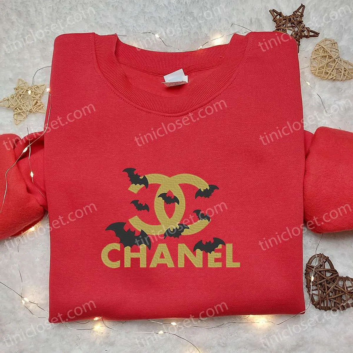 chanel logo with bats embroidered shirt halloween embroidered hoodie best gifts for family
