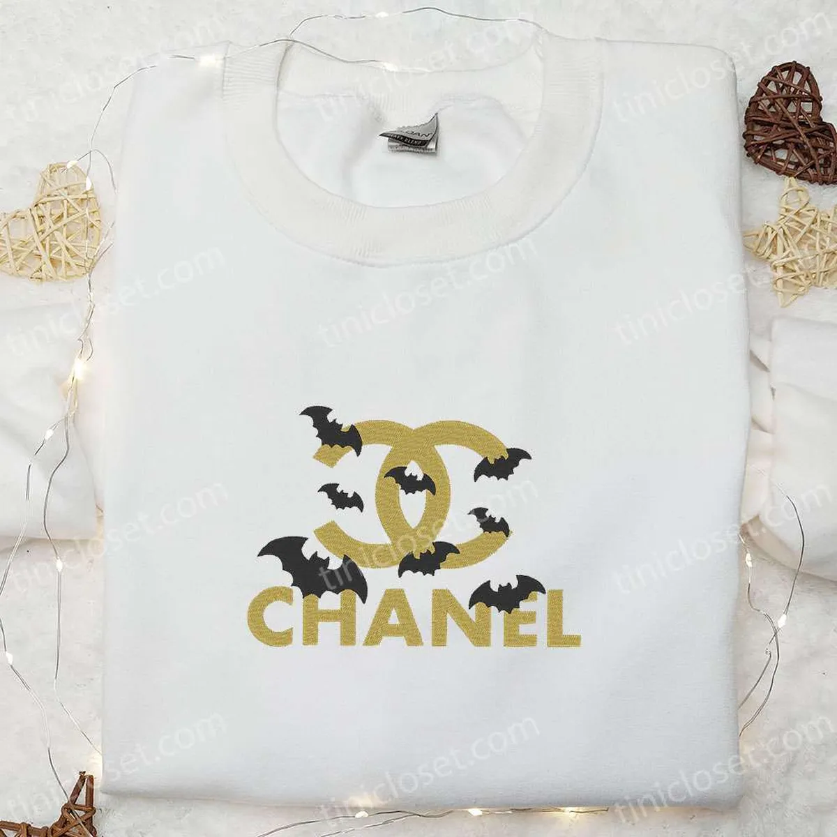 chanel logo with bats embroidered shirt halloween embroidered hoodie best gifts for family amuma
