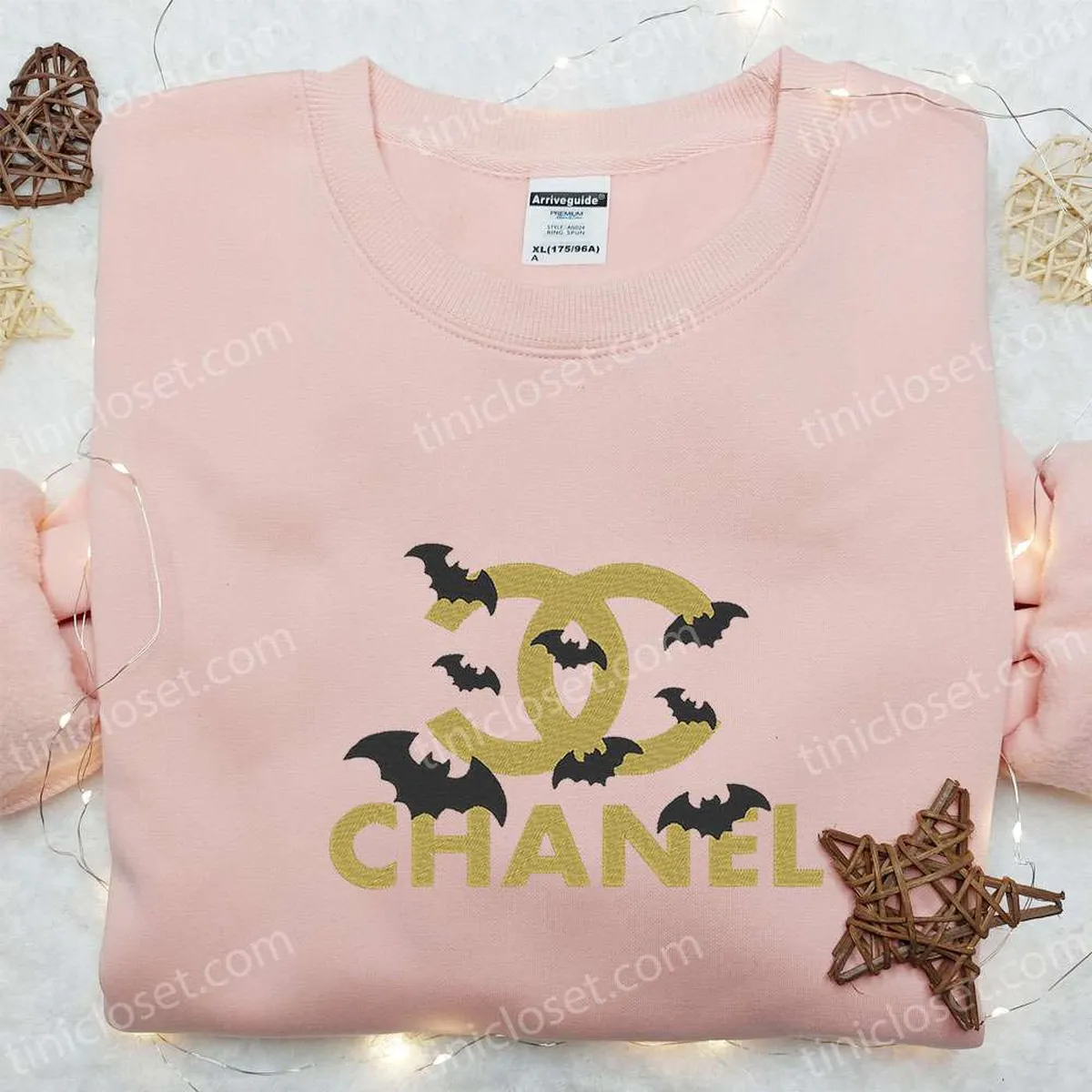 chanel logo with bats embroidered shirt halloween embroidered hoodie best gifts for family spraz