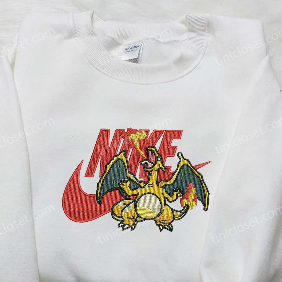 charizard x nike embroidered sweatshirt pokemon embroidered shirt nike inspired embroidered shirt ra6f4