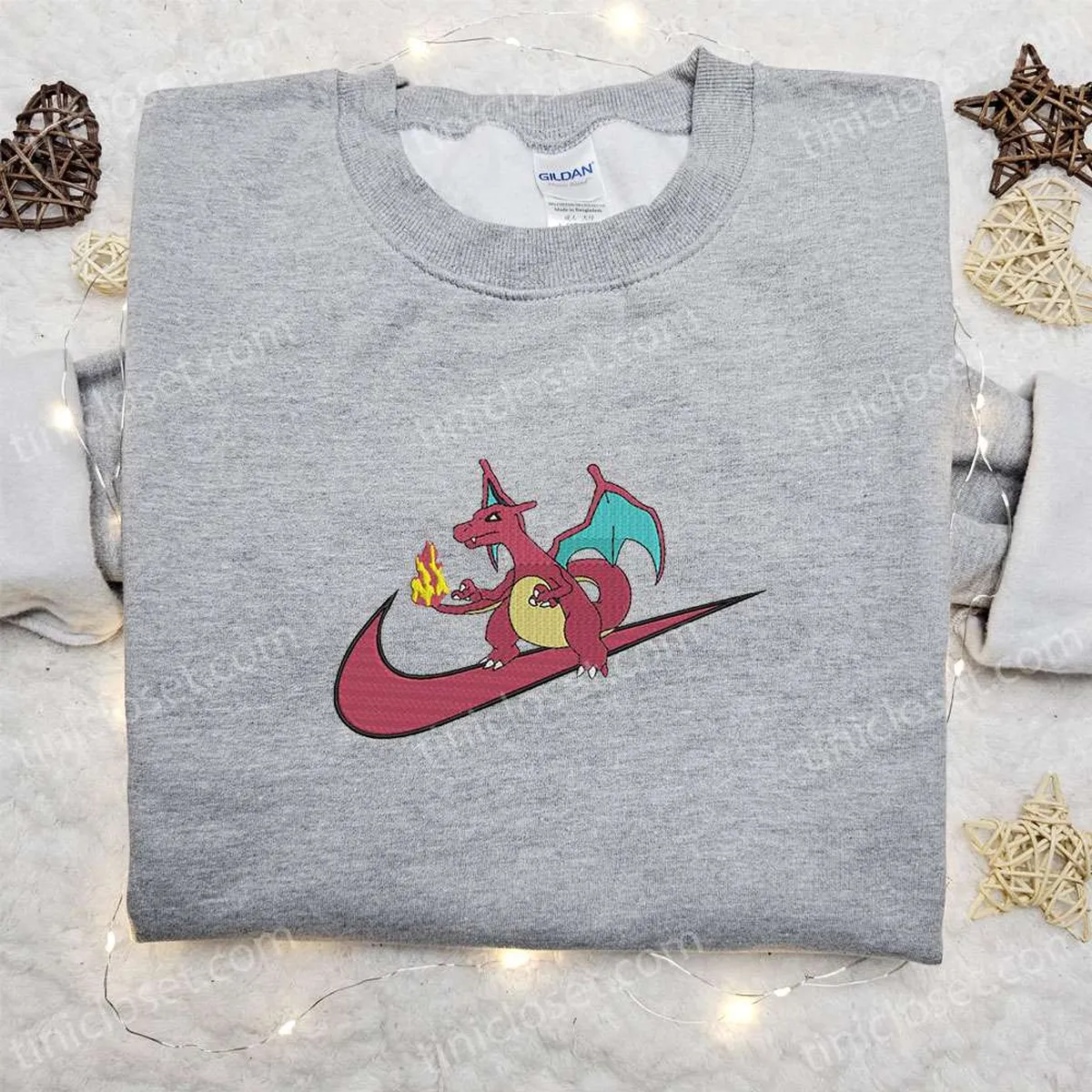 charizard x nike swoosh anime embroidered sweatshirt pokemon embroidered shirt nike inspired embroidered shirt 55syl