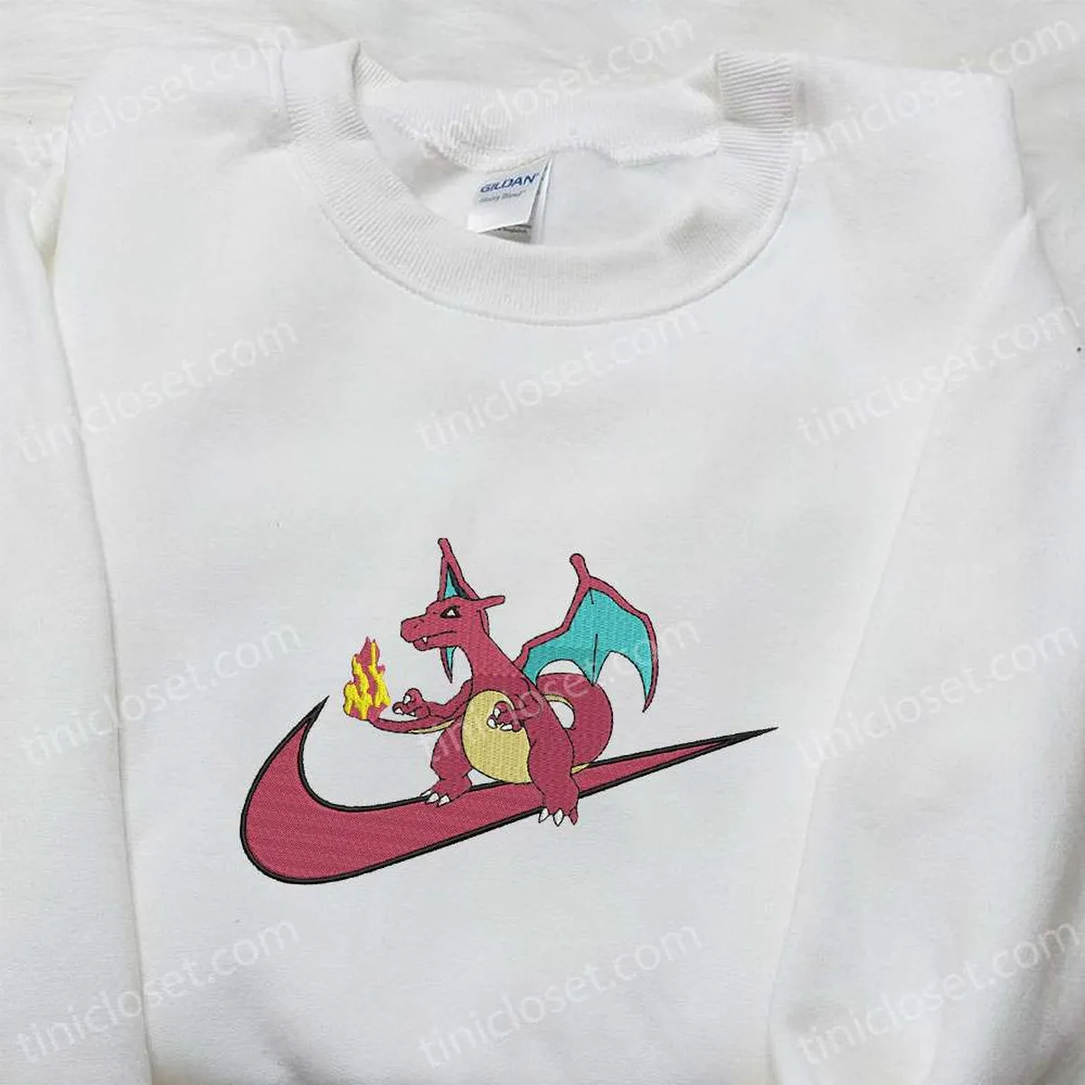 charizard x nike swoosh anime embroidered sweatshirt pokemon embroidered shirt nike inspired embroidered shirt kdybq