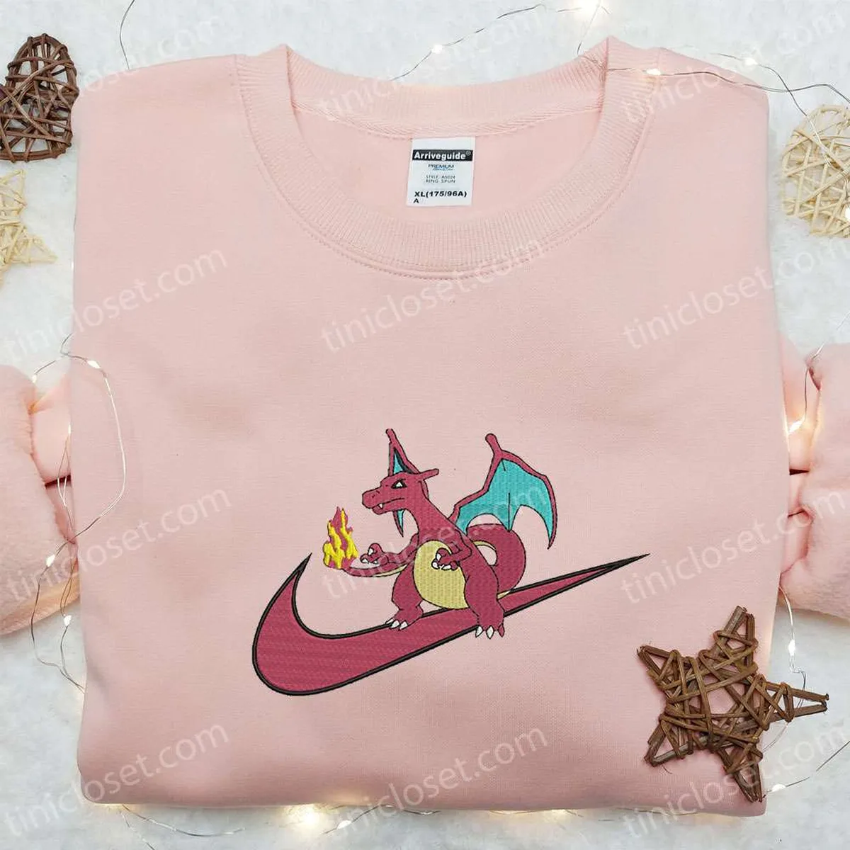 charizard x nike swoosh anime embroidered sweatshirt pokemon embroidered shirt nike inspired embroidered shirt tim7u