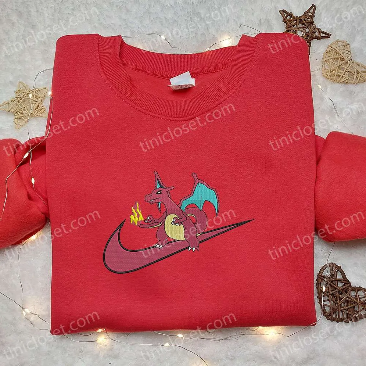 charizard x nike swoosh anime embroidered sweatshirt pokemon embroidered shirt nike inspired embroidered shirt zk1kb