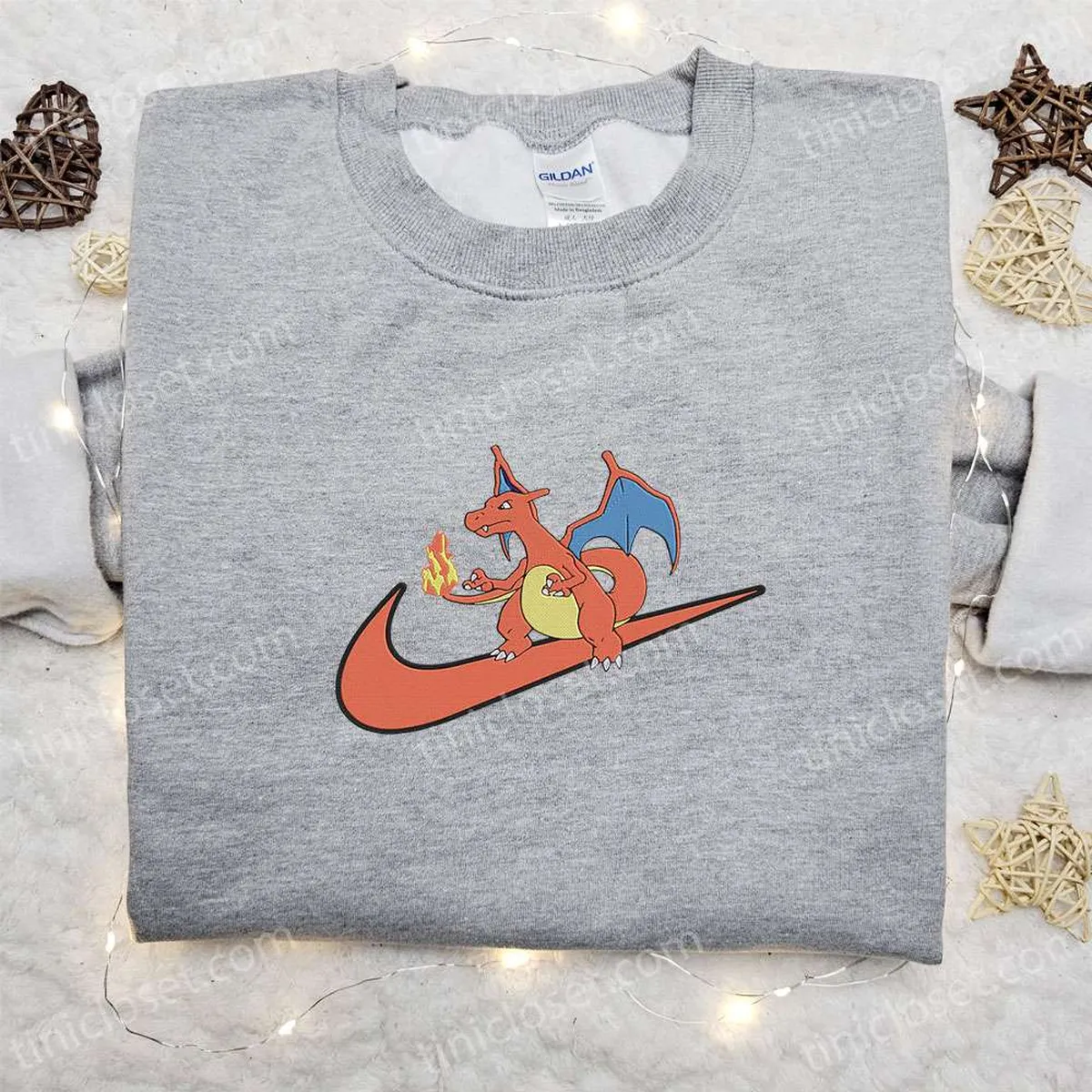 charizard x swoosh anime embroidered sweatshirt nike inspired embroidered hoodie best birthday gifts for family yykwe