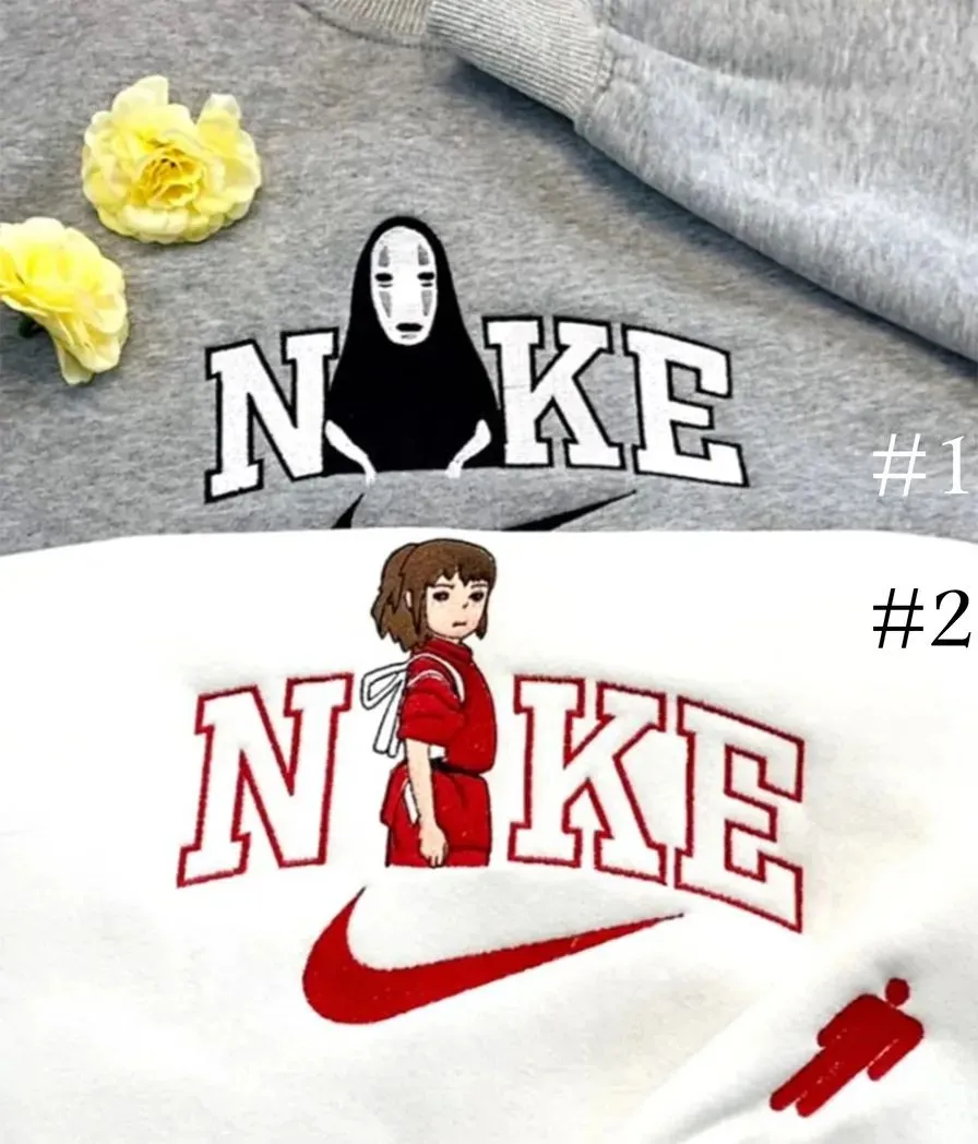 chihiro and no face spirited away studio ghibli x nike embroidered sweatshirt fashion style for couples valentines gift for himher bvtyc
