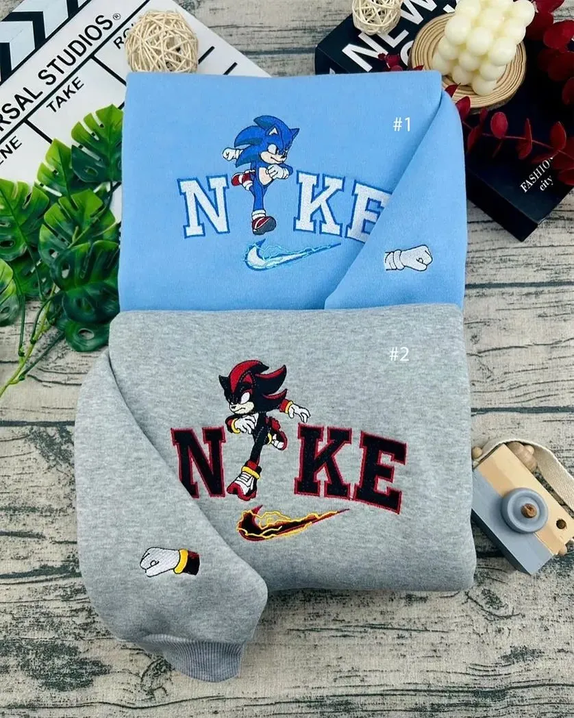 couple shadow sonic nike x nike embroidered sweatshirt fashion style for couples valentines gift for himher en9yn
