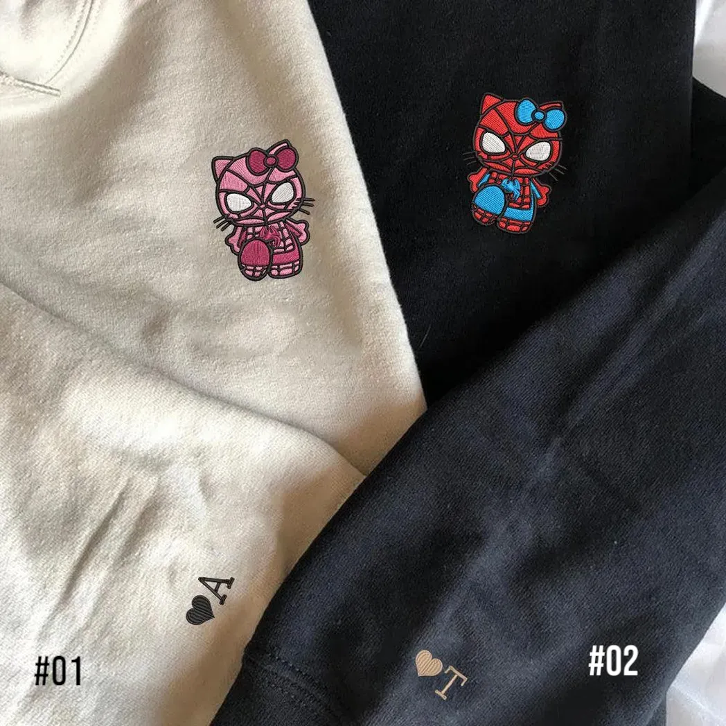 custom embroidered hoodies for couples cartoon spider and kitten couples embroidered hoodie mrgm4