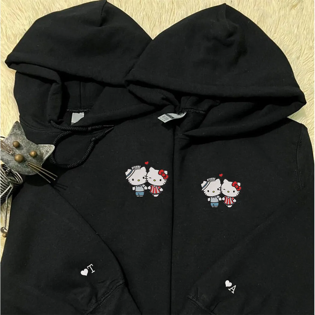 custom embroidered hoodies for couples cute cartoon kiss kitten couples embroidered hoodie gift for couple herhim boyfriend girlfriend dhids