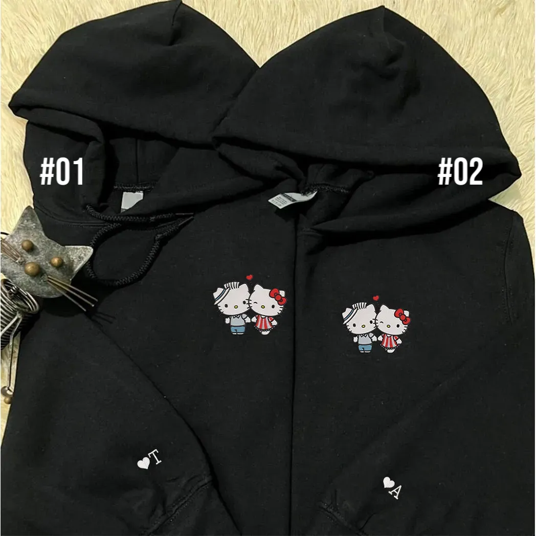 custom embroidered hoodies for couples cute cartoon kiss kitten couples embroidered hoodie gift for couple herhim boyfriend girlfriend jaurn