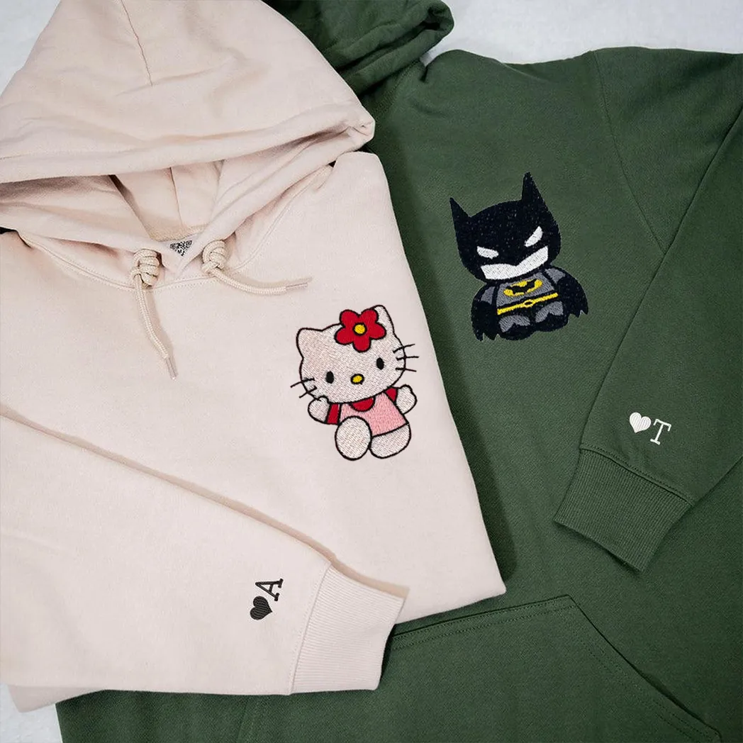 custom embroidered hoodies for couples lovely batman and kitten couples embroidered hoodie gift for herhim boyfriend girlfriend ikwjt