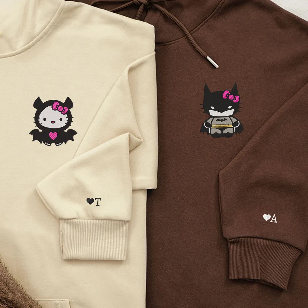 cute batman and kitten couples embroidered sweatshirt maching embroidered hoodie for couple boyfriend girlfriend vczga