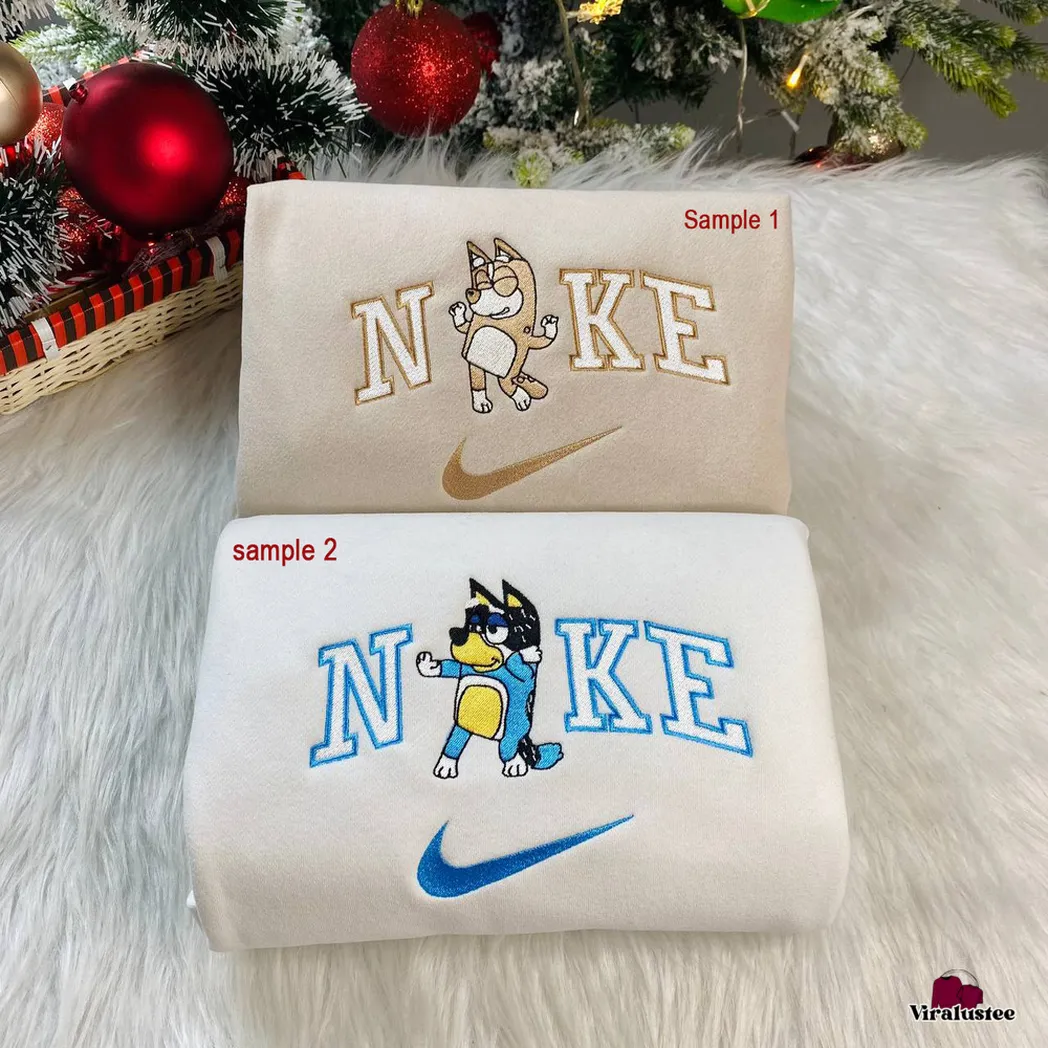 cute bluey and bingo x nike embroidered shirt embroidered sweatshirt fashion style for couples