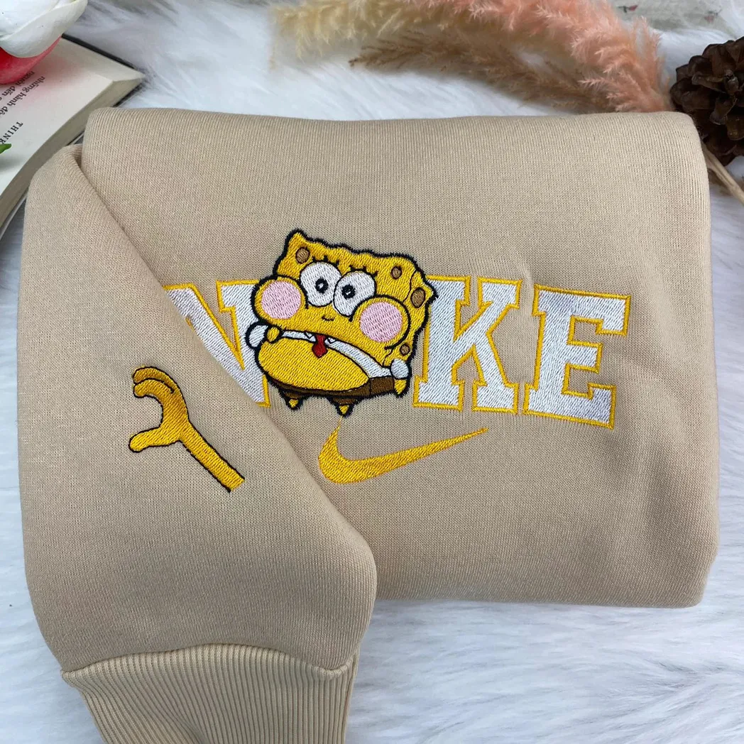 cute chibi patrick star and spongebob squarepants cartoon nike embroidered sweatshirt fashion style for couples valentine day vmmwr