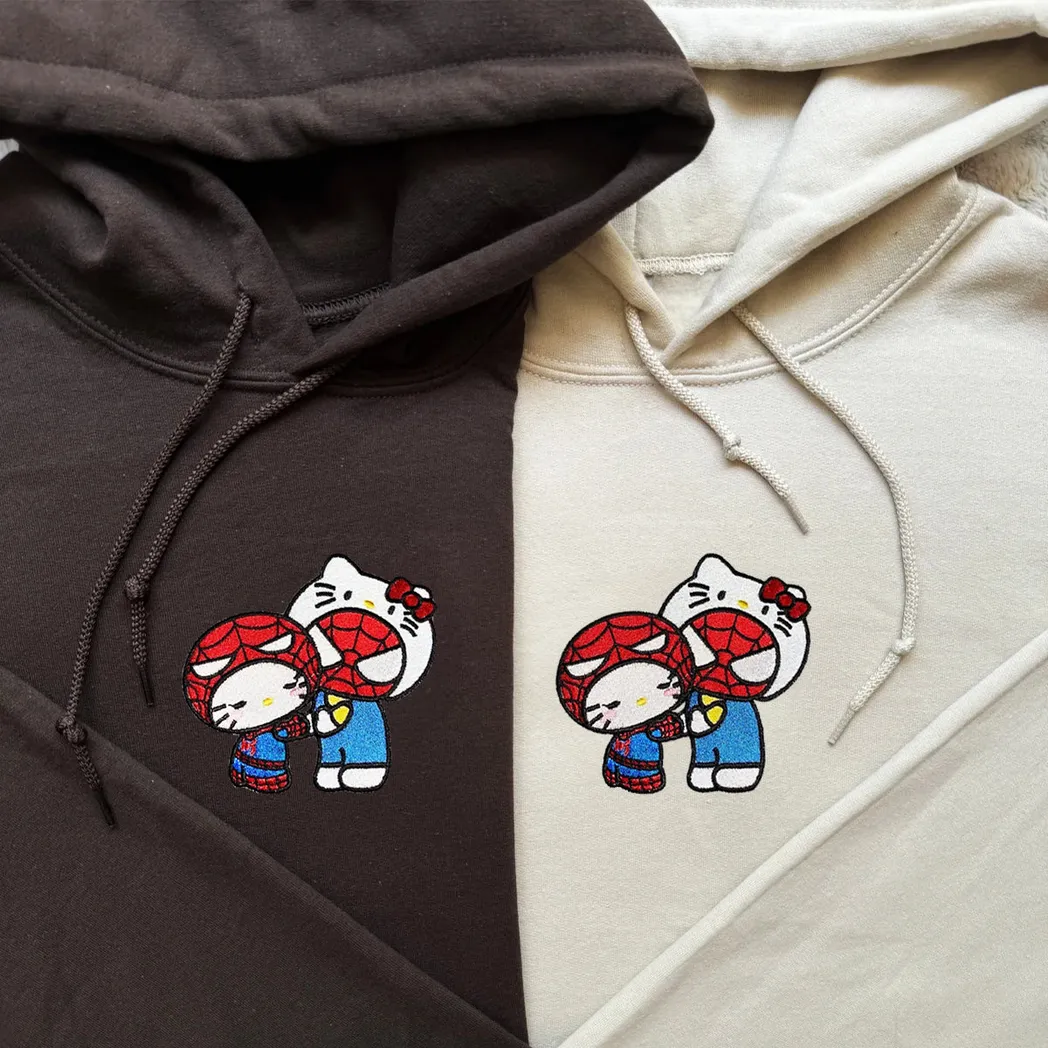 cute kitten and spider couples embroidered sweatshirt maching embroidered hoodie for couple boyfriend girlfriend dee8y