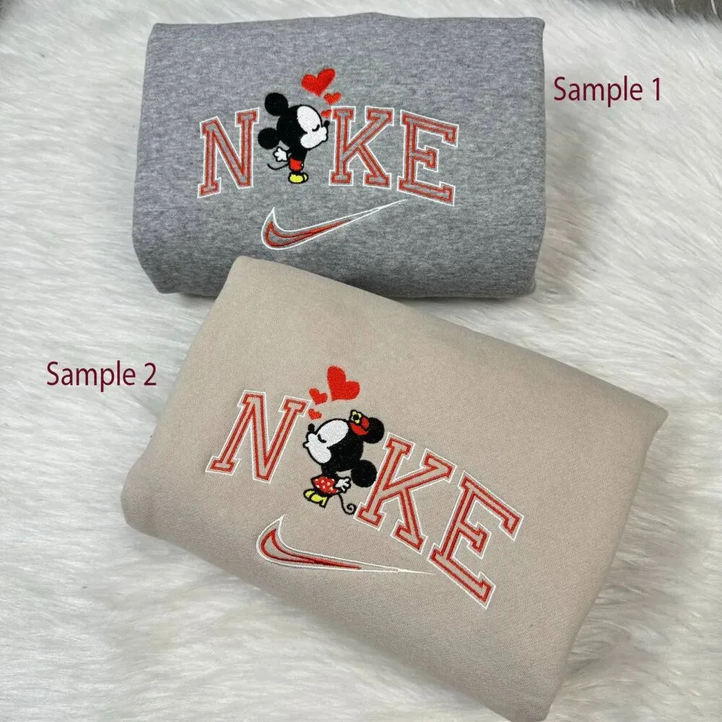 cute mickey and minnie disney x nike embroidered shirt embroidered sweatshirt fashion style for couples