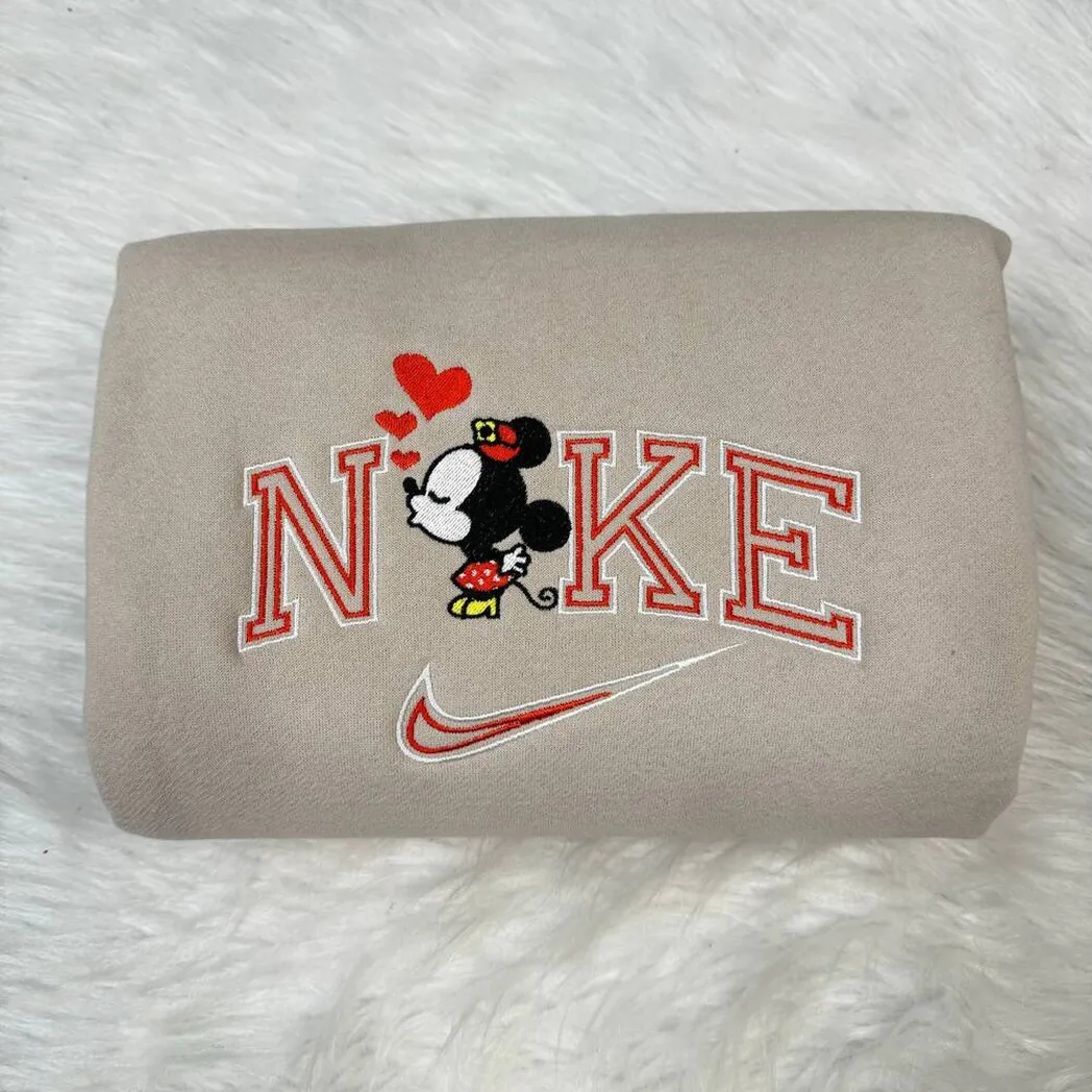 cute mickey and minnie disney x nike embroidered shirt embroidered sweatshirt fashion style for couples