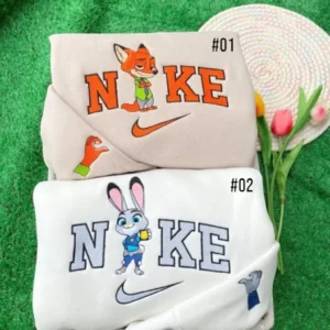 cute nick and judy x nike embroidered shirt embroidered sweatshirt fashion style for couples 4p2jf
