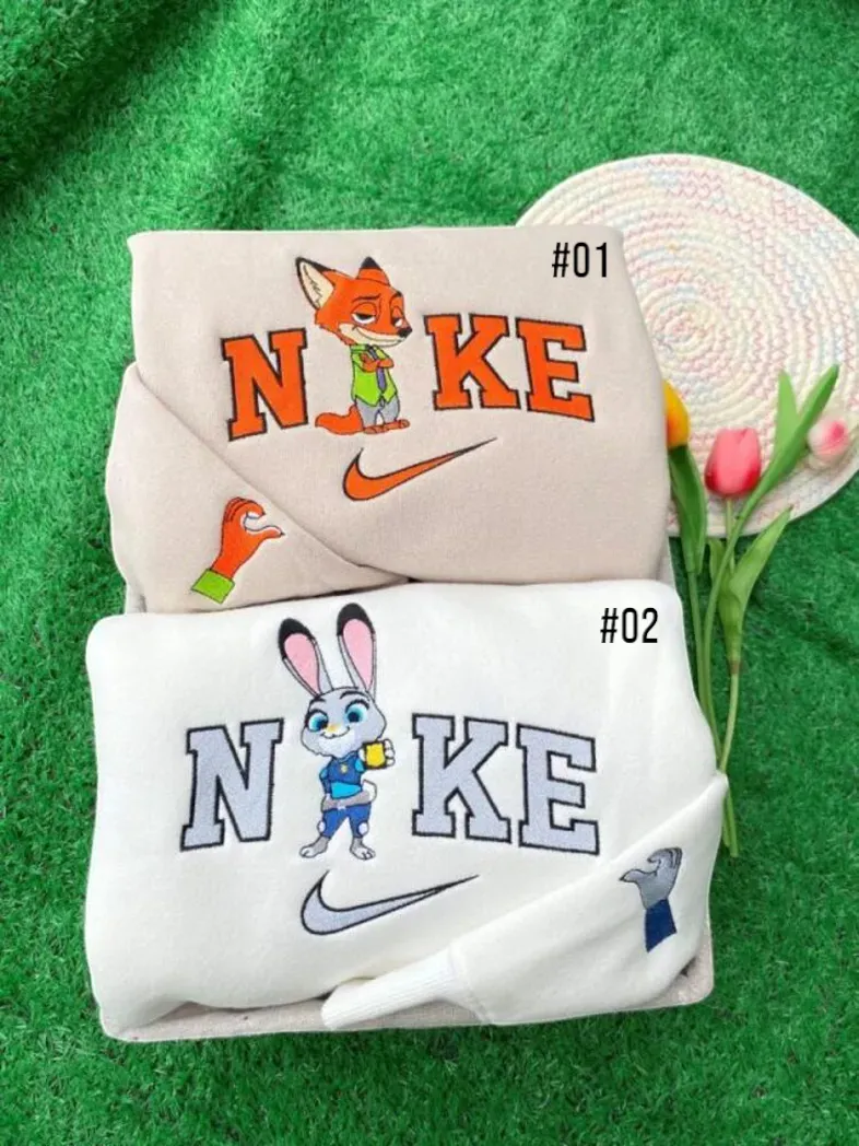 cute nick and judy x nike embroidered shirt embroidered sweatshirt fashion style for couples 4p2jf