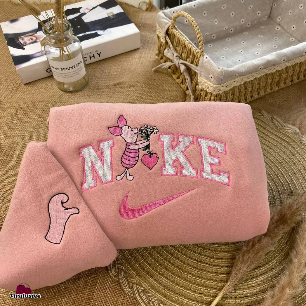 cute pooh bear and piglet x nike embroidered shirt embroidered sweatshirt fashion style for couples cahd2