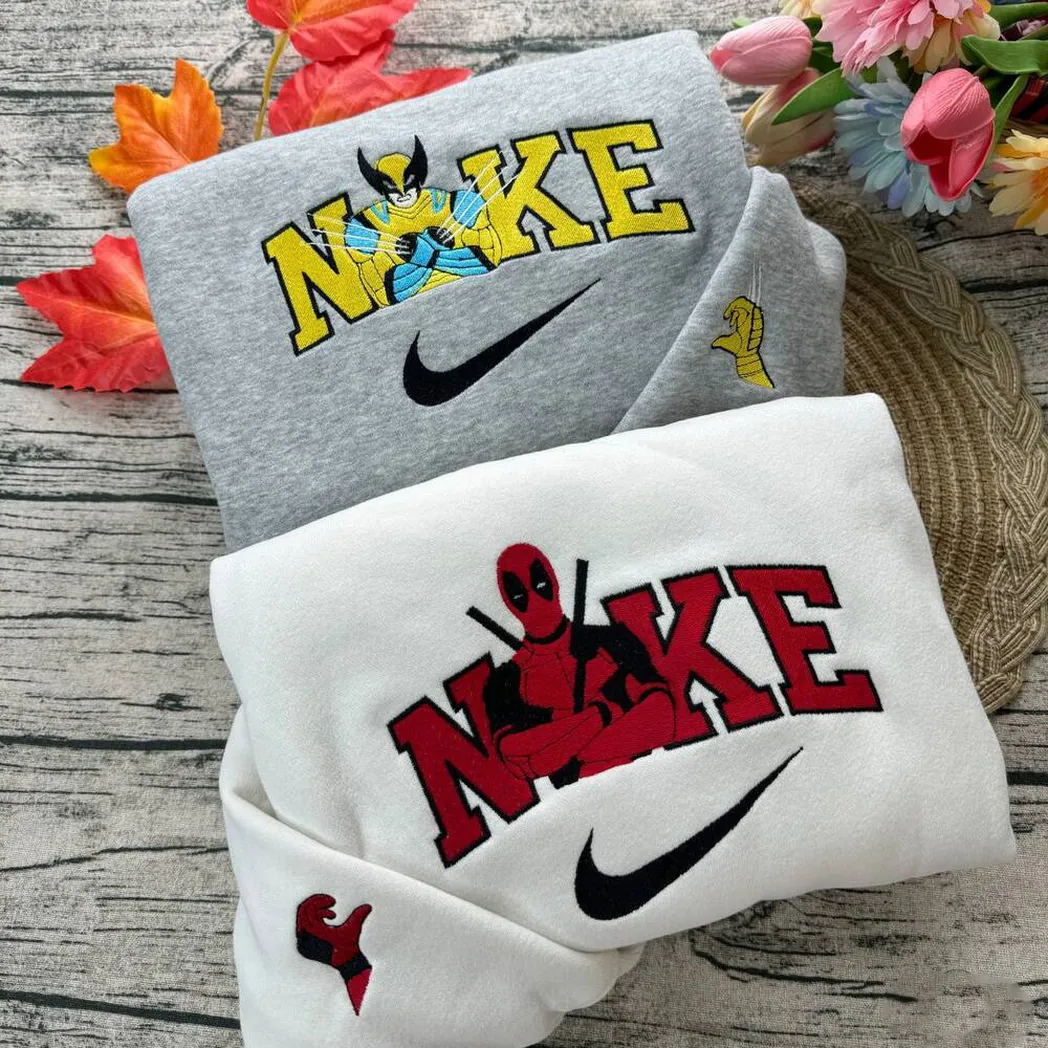 Deadpool And Wolverine x Nike Embroidered Shirt, Embroidered Sweatshirt Fashion Style For Couples deadpool and wolverine x nike embroidered shirt embroidered sweatshirt fashion style for couples 7e6ss