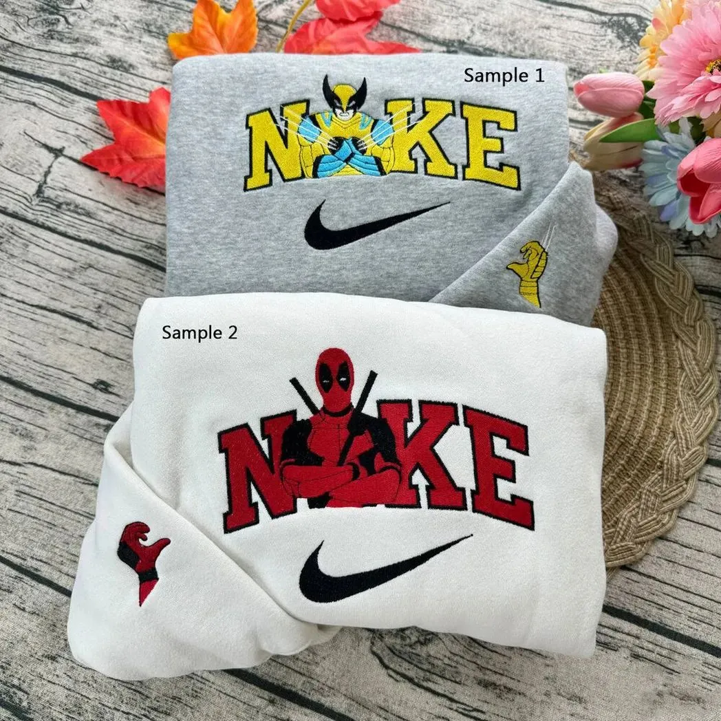 deadpool and wolverine x nike embroidered shirt embroidered sweatshirt fashion style for couples cf4lr