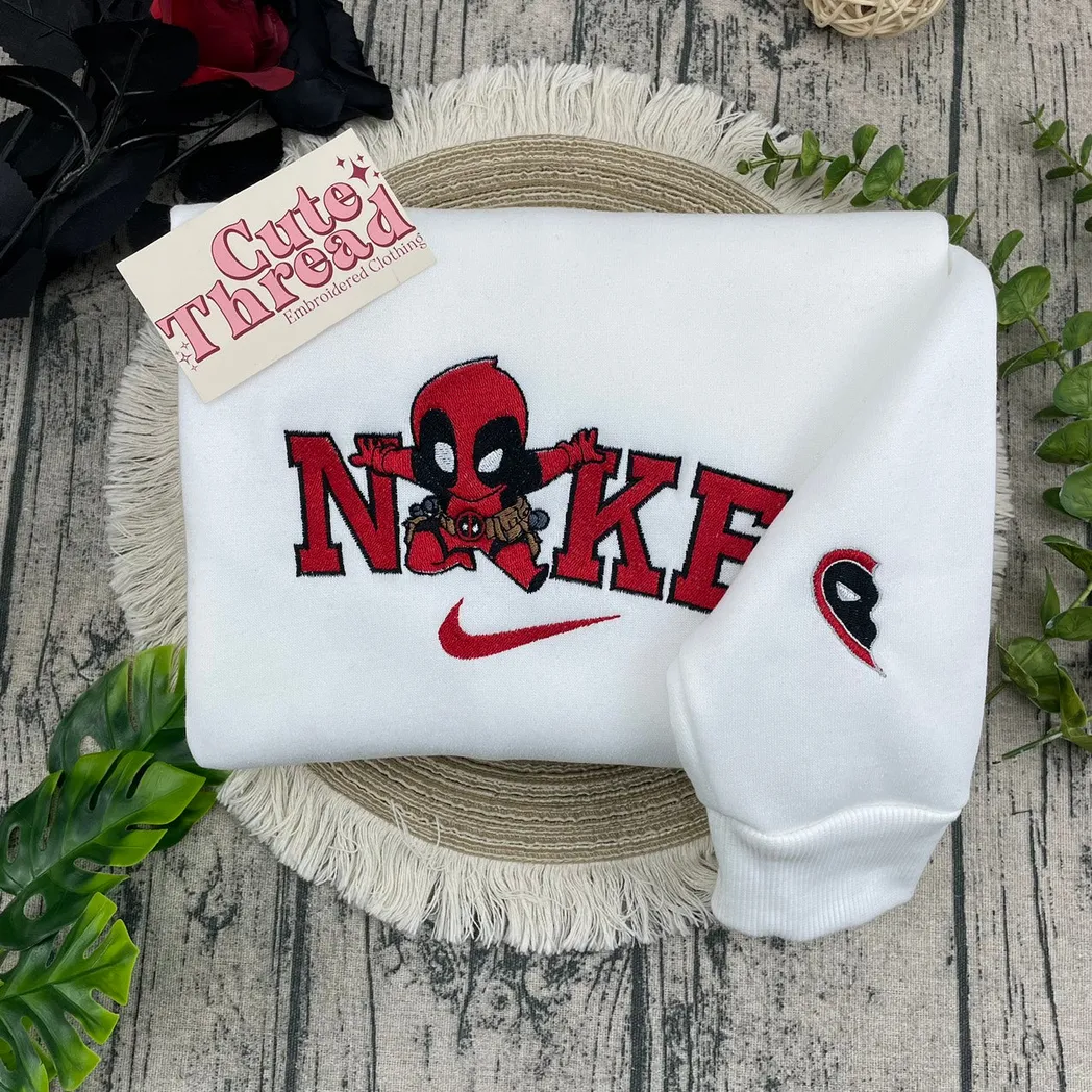 deadpool couple chibi x nike embroidered shirt embroidered sweatshirt fashion style for couples