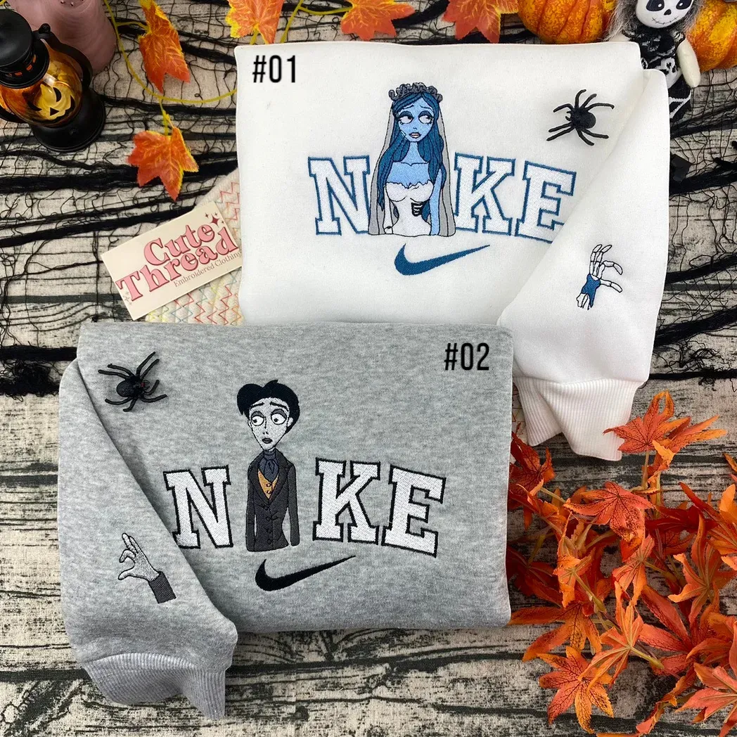 Emily And Victor Corpse Bride Movie x Nike Embroidered Shirt, Embroidered Sweatshirt Fashion Style For Couples