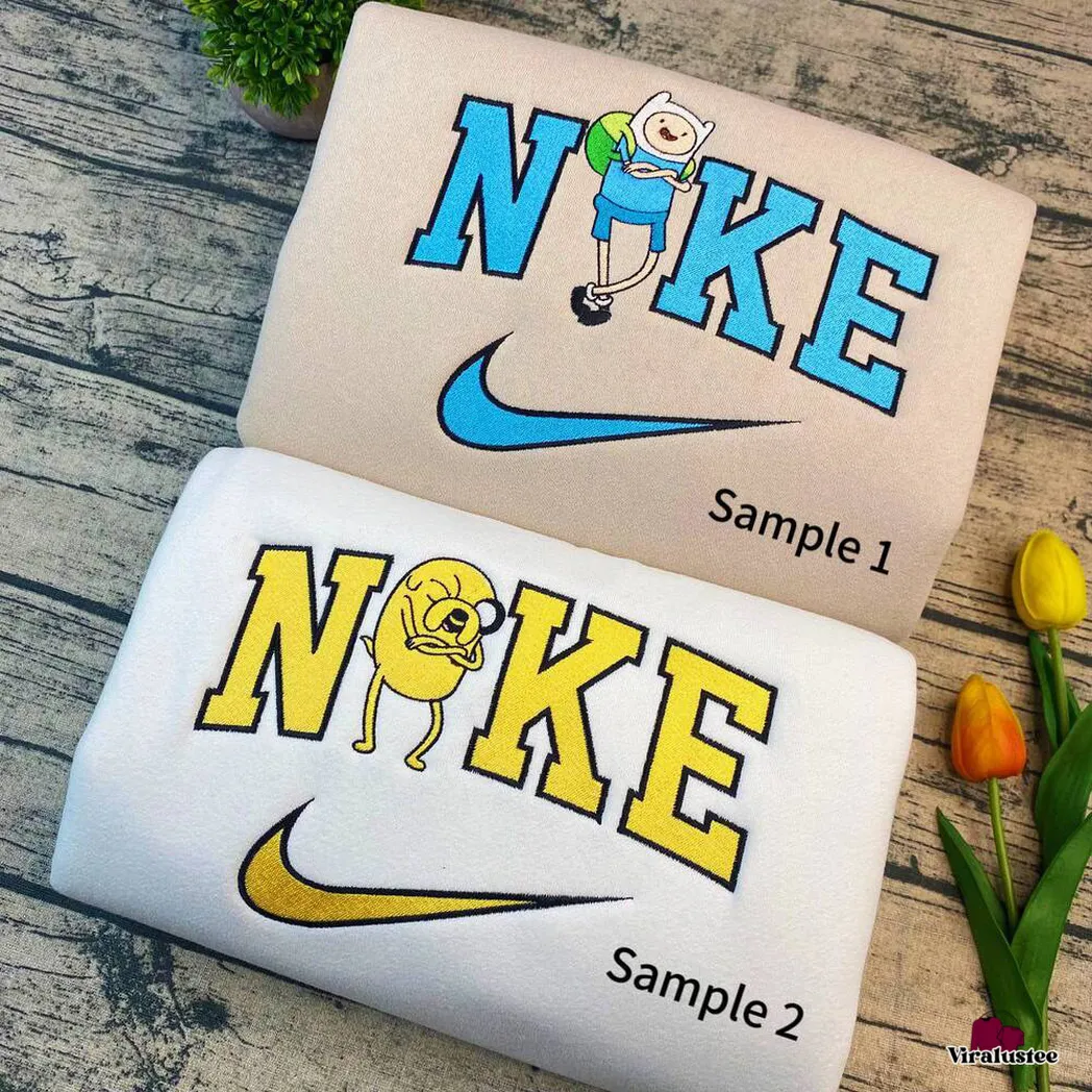 finn and jake couple x nike embroidered shirt embroidered sweatshirt fashion style for couples rodnu