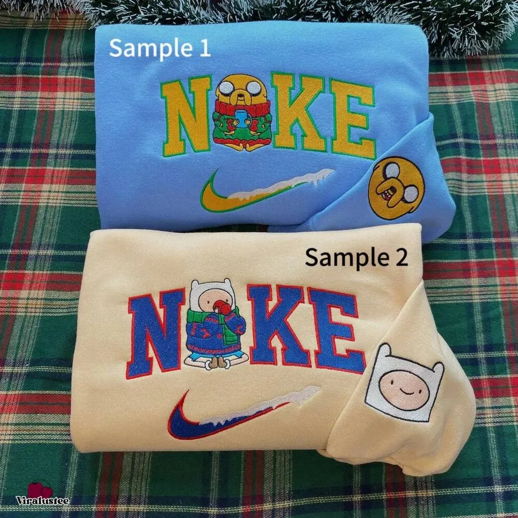 finn and jake x nike embroidered shirt embroidered sweatshirt fashion style for couples