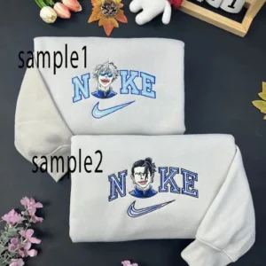 gojo and geto jujutsu kaisen anime x nike embroidered sweatshirt fashion style for couples valentines gift for himher mehye