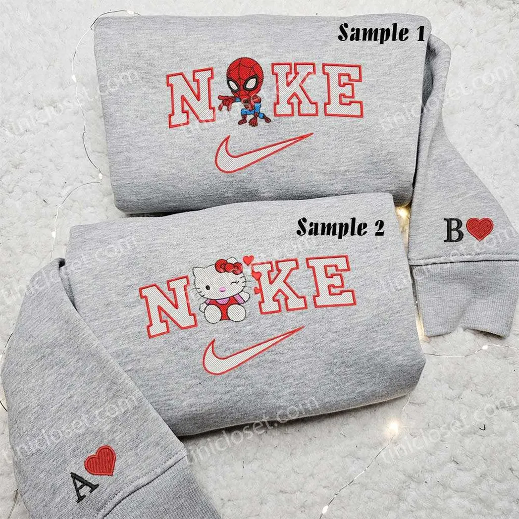 hello kitty and spiderman x nike embroidered shirt embroidered sweatshirt fashion style for couples lla4w