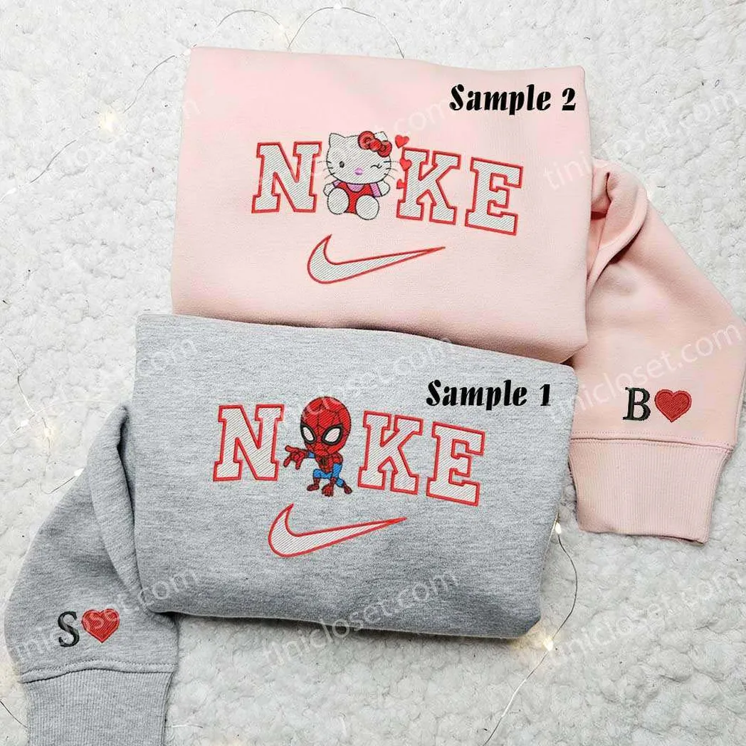 hello kitty and spiderman x nike embroidered shirt embroidered sweatshirt fashion style for couples mtctk