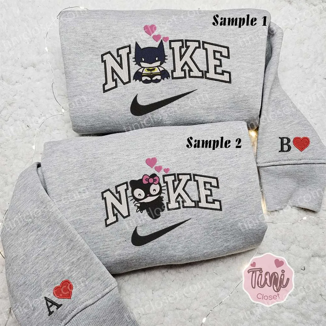 hello kitty batman and catwoman x nike embroidered shirt embroidered sweatshirt fashion style for couples jajo0