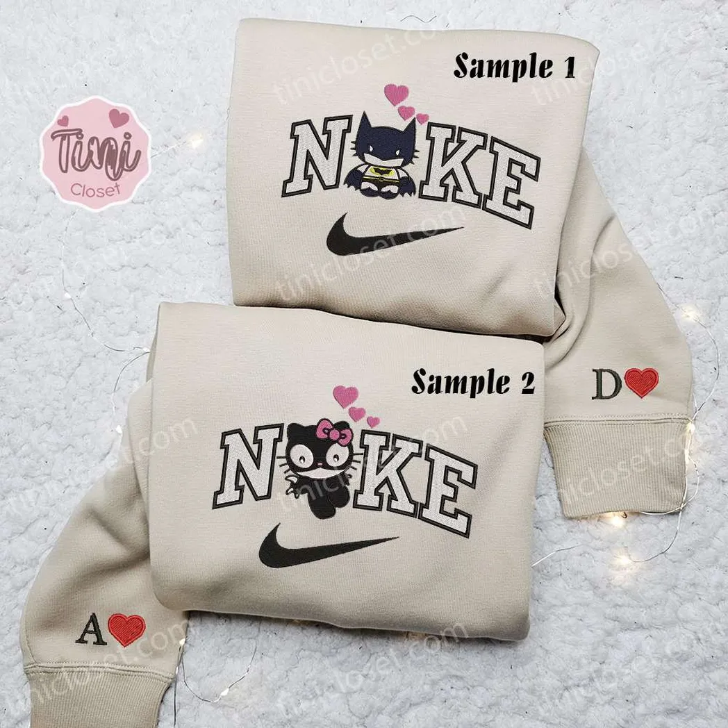 hello kitty batman and catwoman x nike embroidered shirt embroidered sweatshirt fashion style for couples puviw