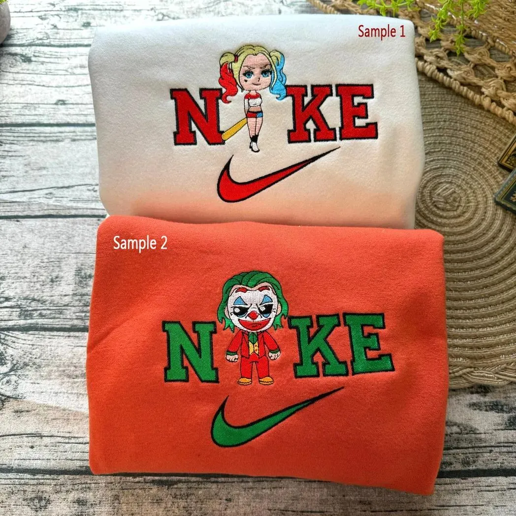 joker and harley quinn x nike embroidered shirt embroidered sweatshirt fashion style for couples joker and harley quinn x nike embroidered shirt embroidered sweatshirt fashion style for couples