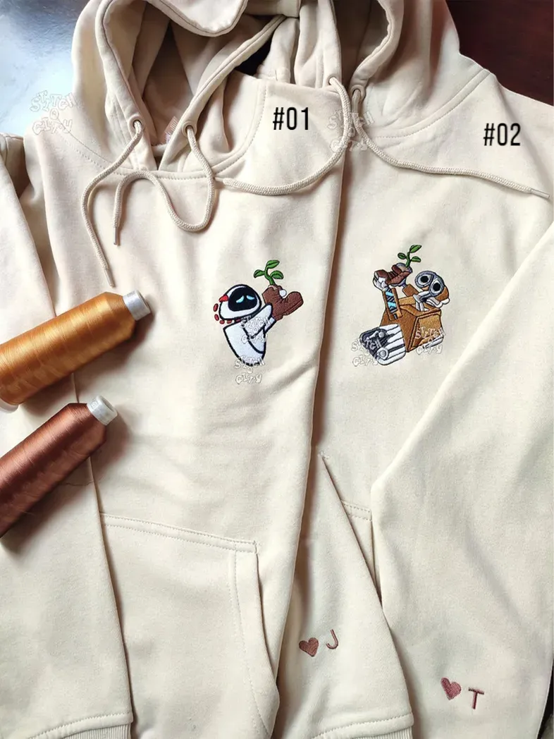 lovely droid couple character star wars movie embroidered sweatshirt maching embroidered hoodie for couple boyfriend girlfriend 99zth