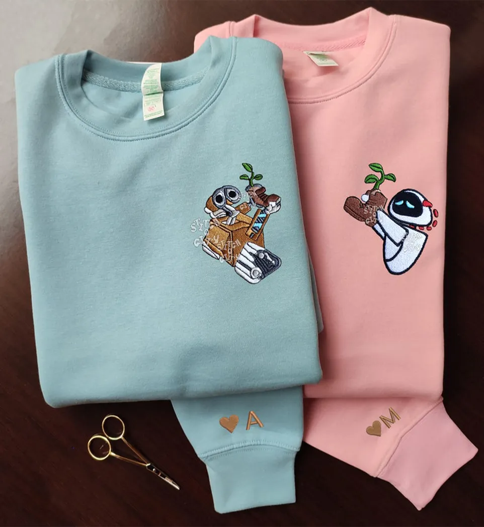 lovely droid couple character star wars movie embroidered sweatshirt maching embroidered hoodie for couple boyfriend girlfriend casf5