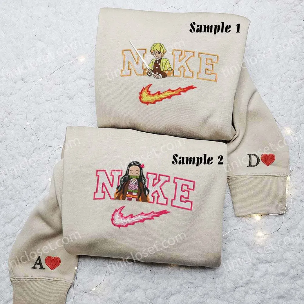 nezuko and zenitsu x nike embroidered shirt embroidered sweatshirt fashion style for couples ecbev