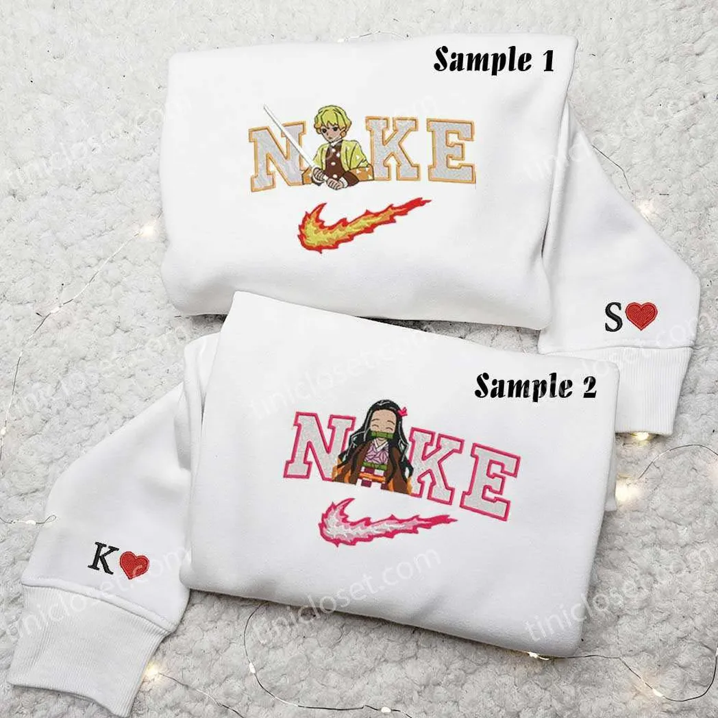 nezuko and zenitsu x nike embroidered shirt embroidered sweatshirt fashion style for couples eupmv