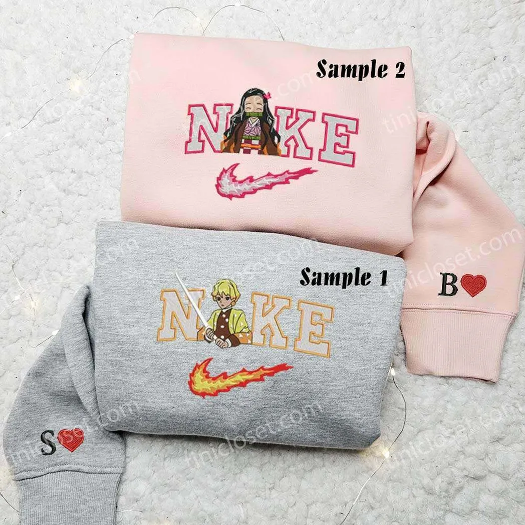 nezuko and zenitsu x nike embroidered shirt embroidered sweatshirt fashion style for couples teivh