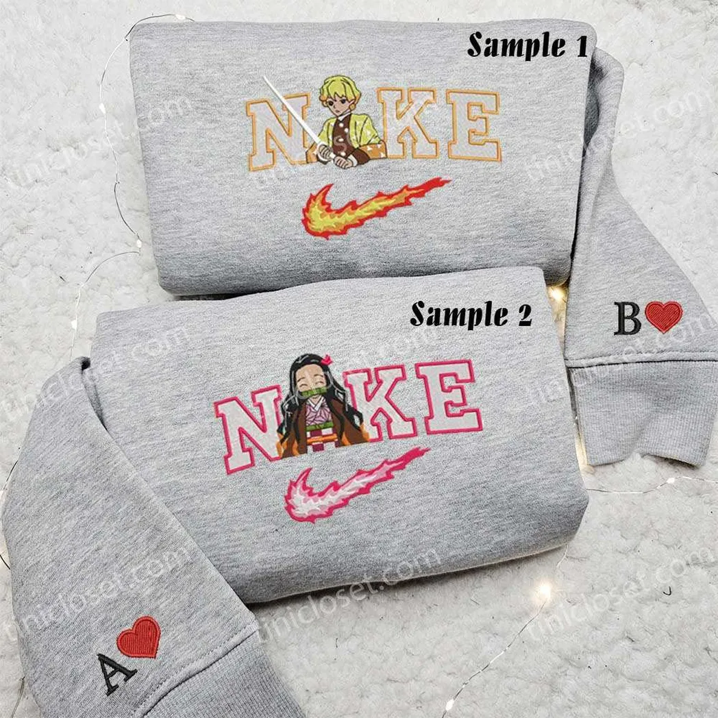 nezuko and zenitsu x nike embroidered shirt embroidered sweatshirt fashion style for couples vgvhe