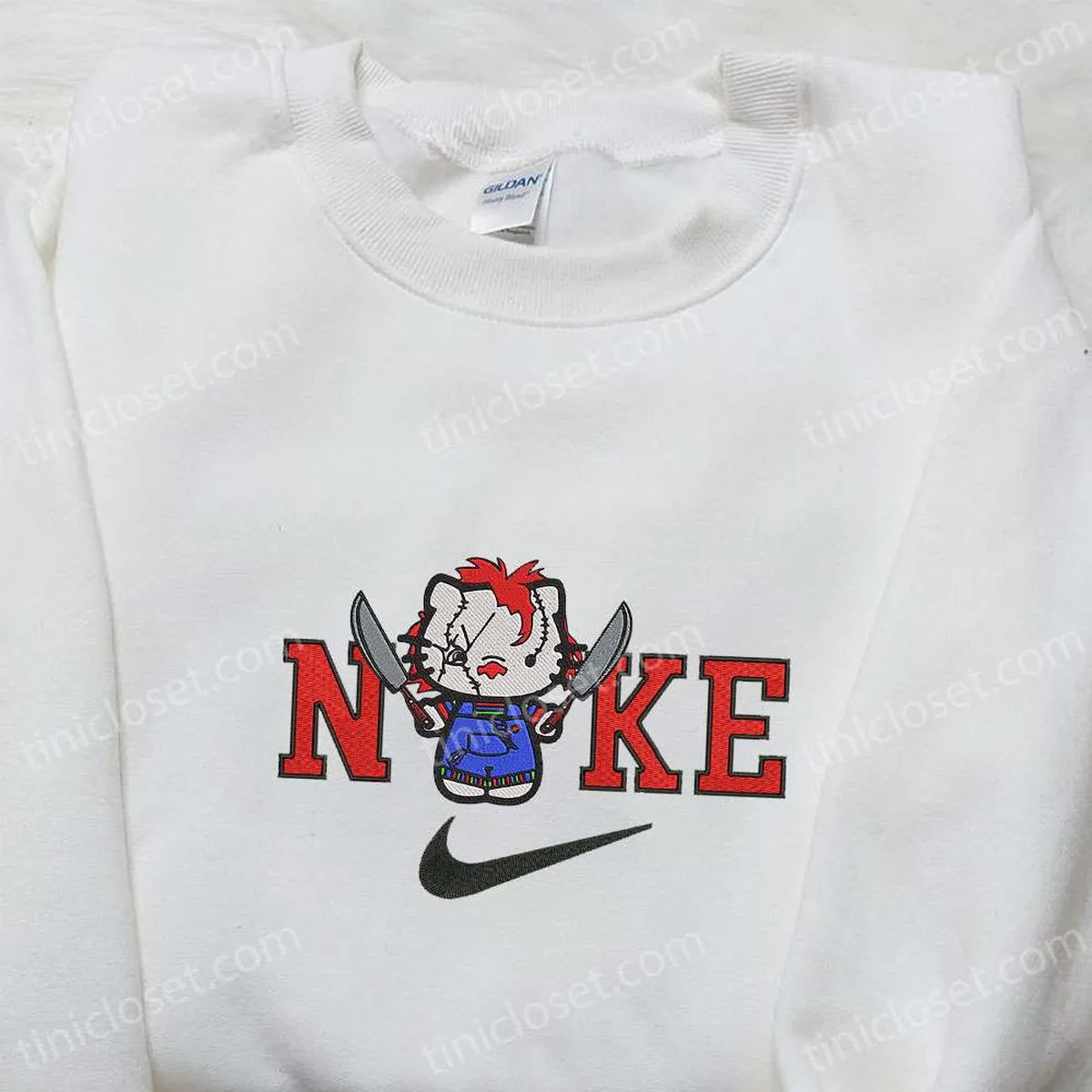 nike x hello kitty chucky embroidered hoodie funny halloween embroidered sweatshirt best gifts for family 63iqi