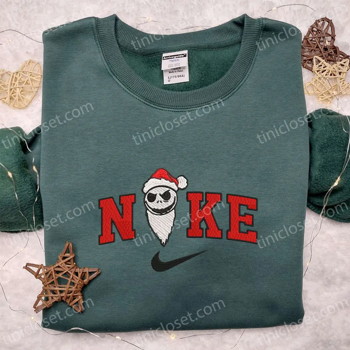 nike x jack skellington cosplay santa claus embroidered sweatshirt christmas embroidered hoodie btozo