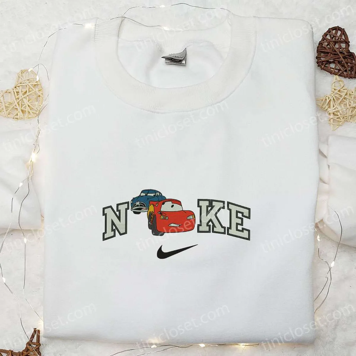 nike x lightning mcqueen and doc hudson embroidered sweatshirt disney pixar cars embroidered hoodie custom nike embroidered t shirt 1kusf