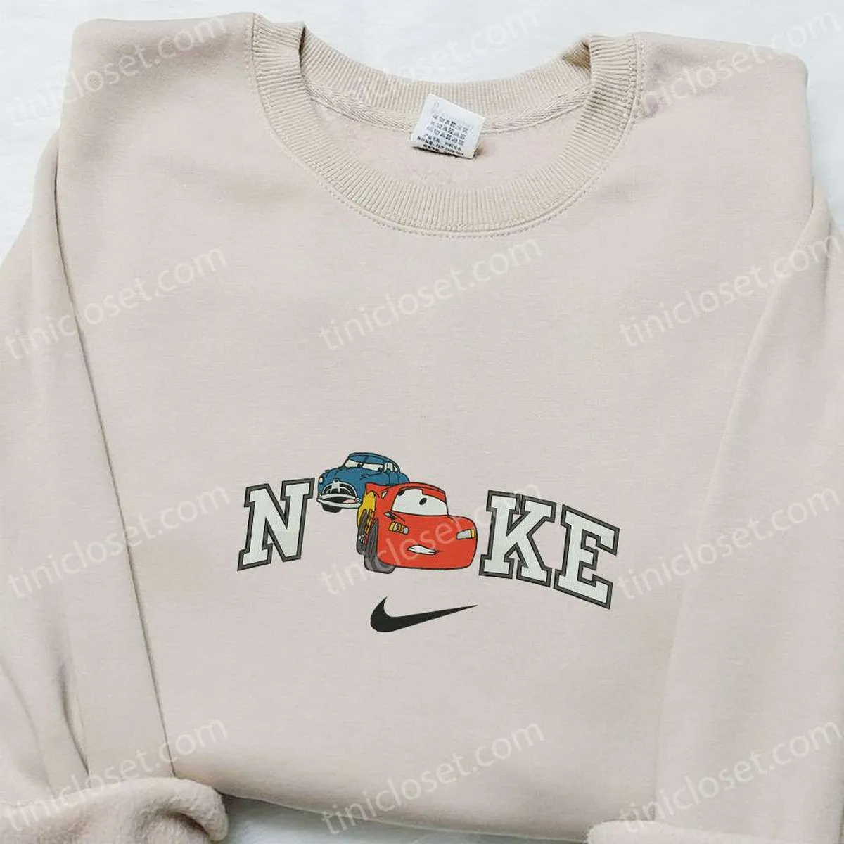 nike x lightning mcqueen and doc hudson embroidered sweatshirt disney pixar cars embroidered hoodie custom nike embroidered t shirt