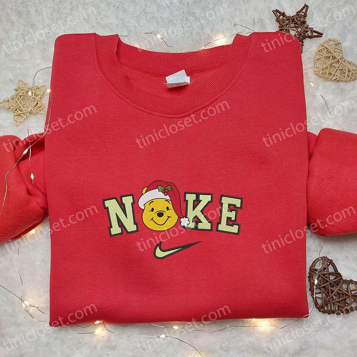 nike x winnie the pooh santa hat embroidered shirt disney embroidered hoodie family christmas sweatshirts 7kmcg
